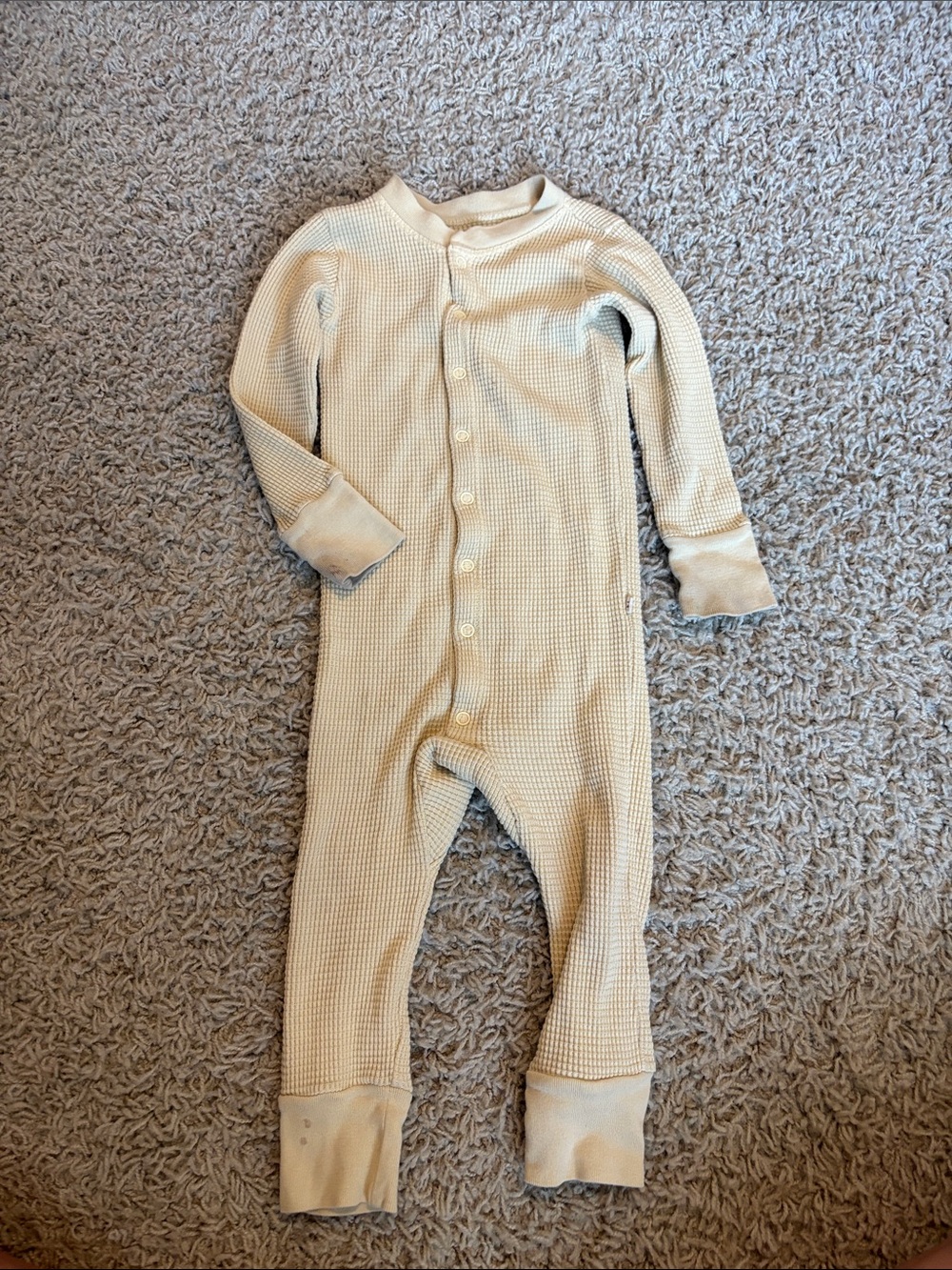 Children's Cream Waffle-Knit Button Front One-Piece